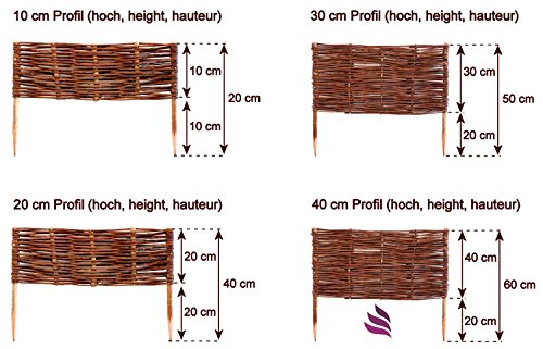 Beeteinfassung System - 10 Elemente (100x20cm) - natürlicher Steckzaun, Rasenkante, Weidenzaun - imprägniert – Bild 8